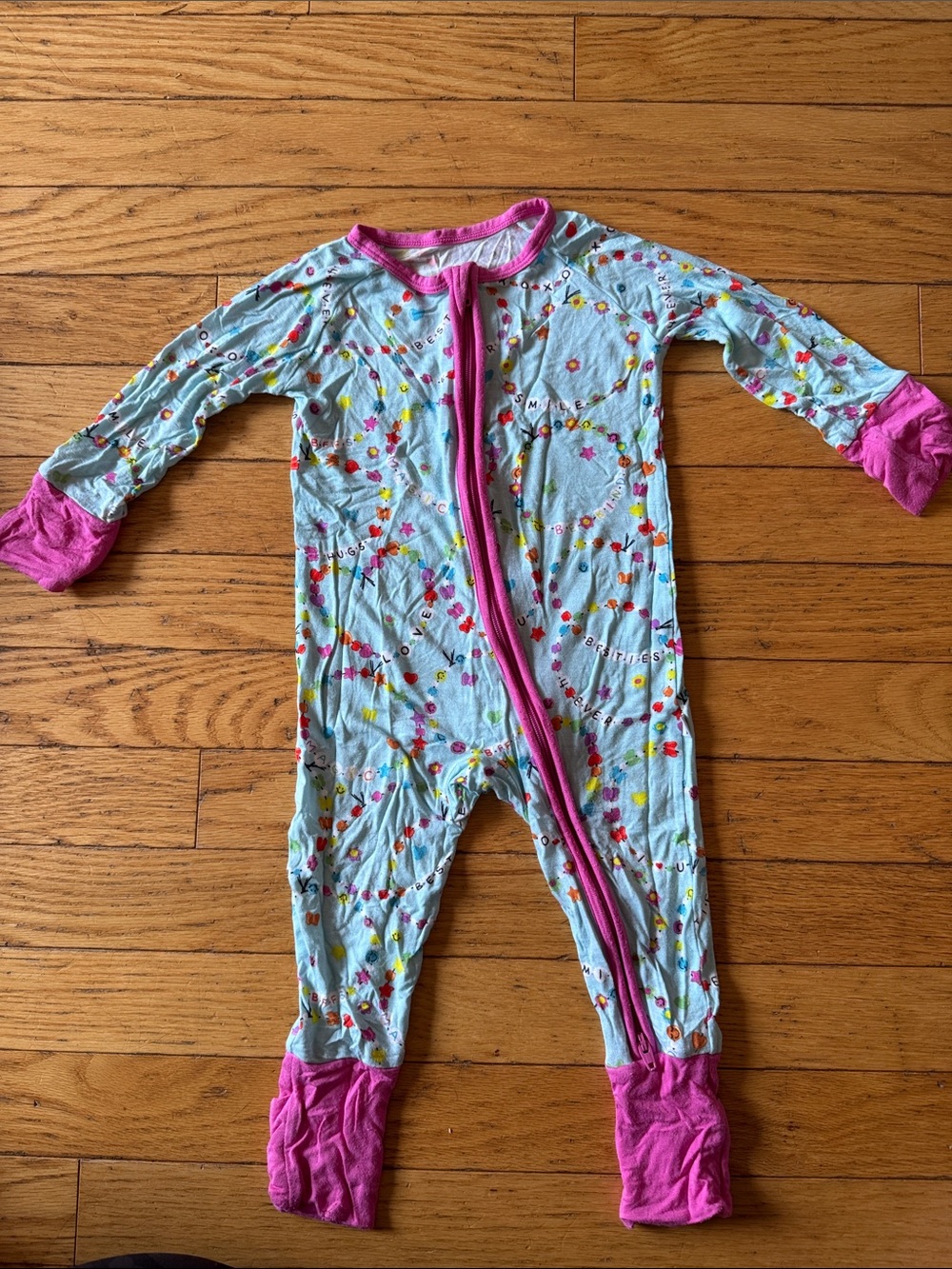 Little Sleepies Light Blue Floral One-Piece Pajama with Pink Trim